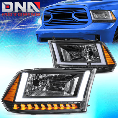 For 2009-2014 RAM 1500 Black/Amber U-LED DRL DRL Sequential Signal Headlights