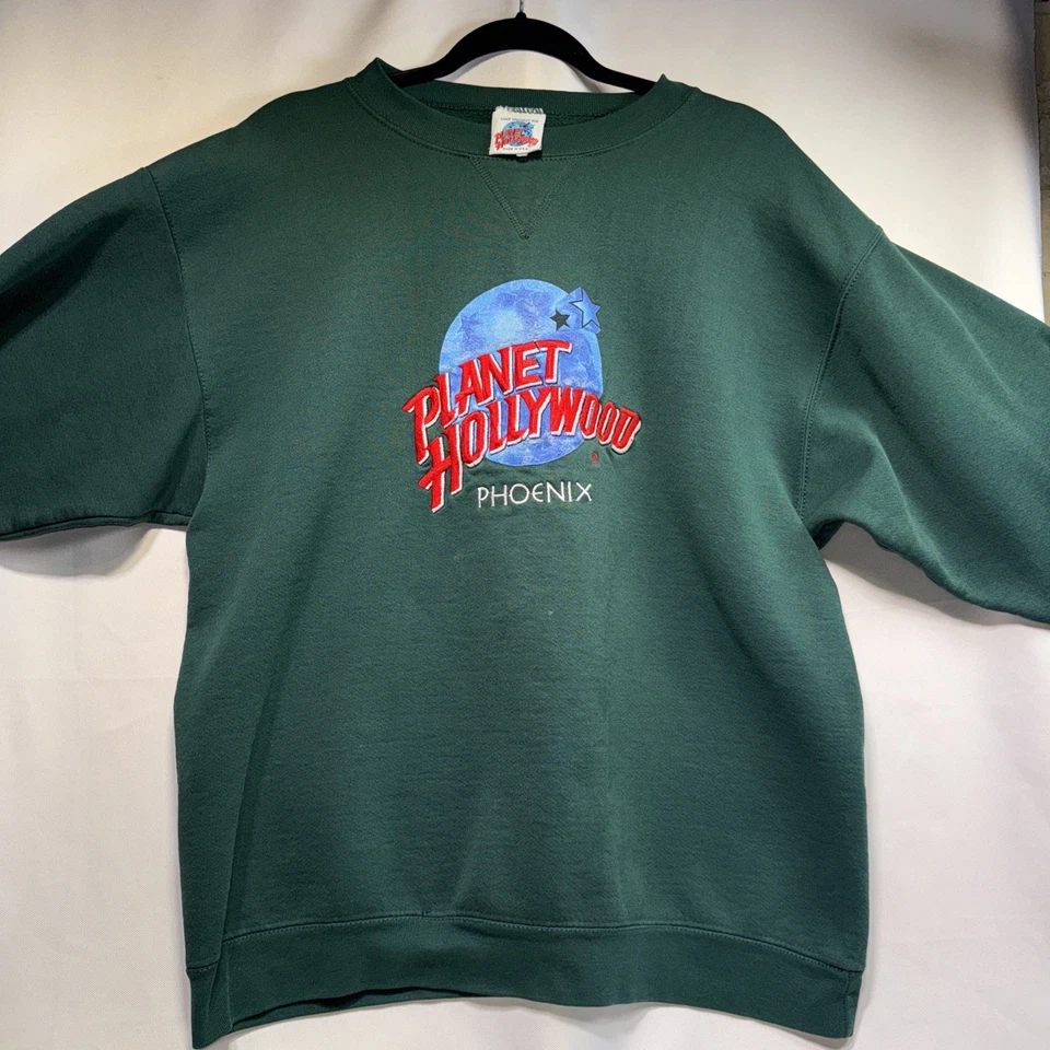 Sudadera Pullover Vintage 1991 Planet Hollywood Phoenix Verde Cuello Redondo XL Foto 4 de 4