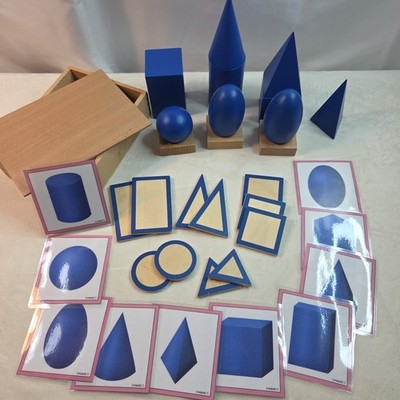 Montessori Geometric Shapes 3D & 2D Solids Wooden Toys Math Games Homeschool