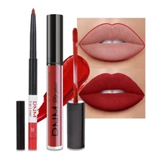 evpct 2Pcs Dark Oxblood Red Matte Lip Liner and Lipstick Combo Lip Gloss Stai...
