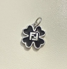 Fendi Zipper Pull Upcycled Charm Repurposed Clover Black & Silver Tone