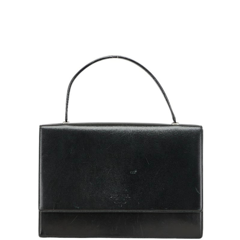 RARE PRADA Black Leather Logo Handbag for Women Pre-Owned
