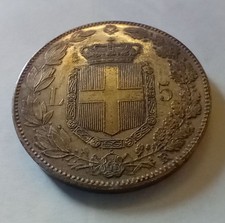 5 lire coin Kingdom of Italy 1878 Umberto I silver coin 
