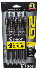 Pilot G2 5-Pcs Premium Gel Roller Pens 0.7 Fine Point Smooth Writing Pens, Black