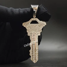 Men's Party Wear Jewelry Tester Passing Moissanite Key Charm Pendant 925 Silver