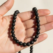 Natural Lava Rock Smooth Round Gemstone Beaded Long Necklaces 32'' Men & Women