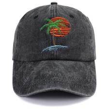 Summer Beach Sun Hat for Men Women, Tropical Themed Embroidered Adjustable Ba...