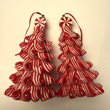 Peppermint Trees Red White Ribbon Candy 4.5" ORNAMENT Christmas Holiday Decor
