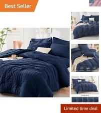 Deep-Pocket Navy Blue Queen Comforter Set - 7 Pieces, Wrinkle Resistant Design