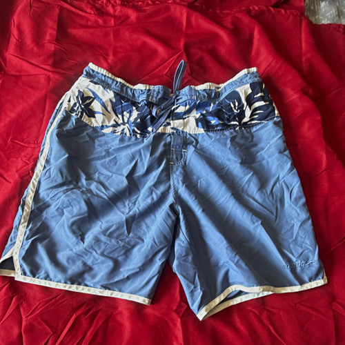 Speedo Men's Swim Shorts Size M Blue/White Floral Drawstring Mesh Lined