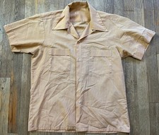 VTG 50  s Short Sleeve Loop Collar Button Front Shirt, Light Brown, Men  s Med