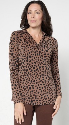 Susan Graver Printed Liquid Knit Cowl-Neck Top Size 2X Black Brown A706721