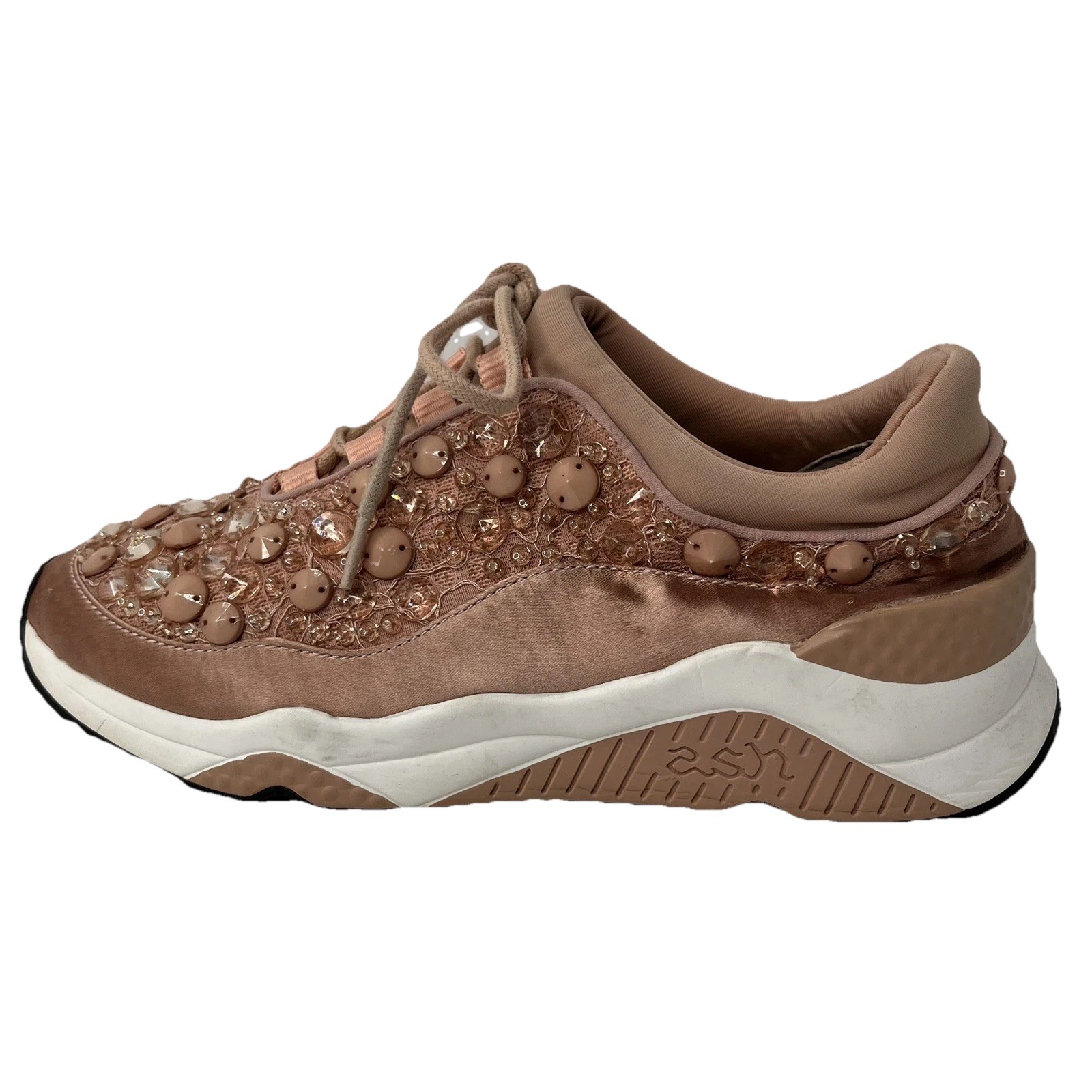 Ash Muse Blush Pink Beaded Bedazzled Crystal Lace Up Sneaker Sz US 5.5 / 6 EU 36