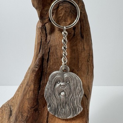 Vintage 1982 Rawcliffe Pewter I LOVE MY LHASA APSO Dog Silver Tone Keychain USA