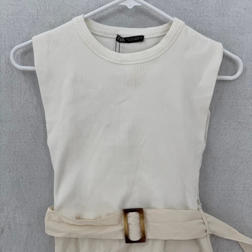 Zara Midi Dress Womens Small Ivory Cream Belted Sleeveless Ribbed Knit Blend NWT - Picture 4 of 11