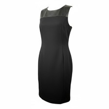 Ann Taylor dress 8 Black Sleeveless Faux Leather Trim -THE little black dress.