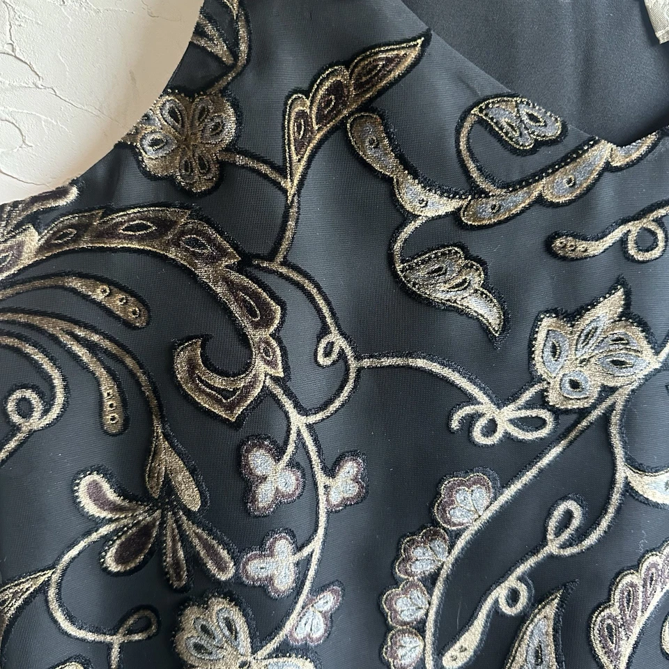 Camiseta sin mangas Coldwater Creek Y2K Burnout Terciopelo Negro Paisley Estampado Cuello Talla M NUEVA CON ETIQUETAS Foto 2 de 4