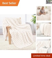 Luxurious 50x60 Inch Jacquard Throw Blanket in Ivory - Cozy All-Season Comfort