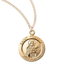 Patron St Therese of Lisieux Gold Plated Sterling Silver Medal Necklace 18"Chain