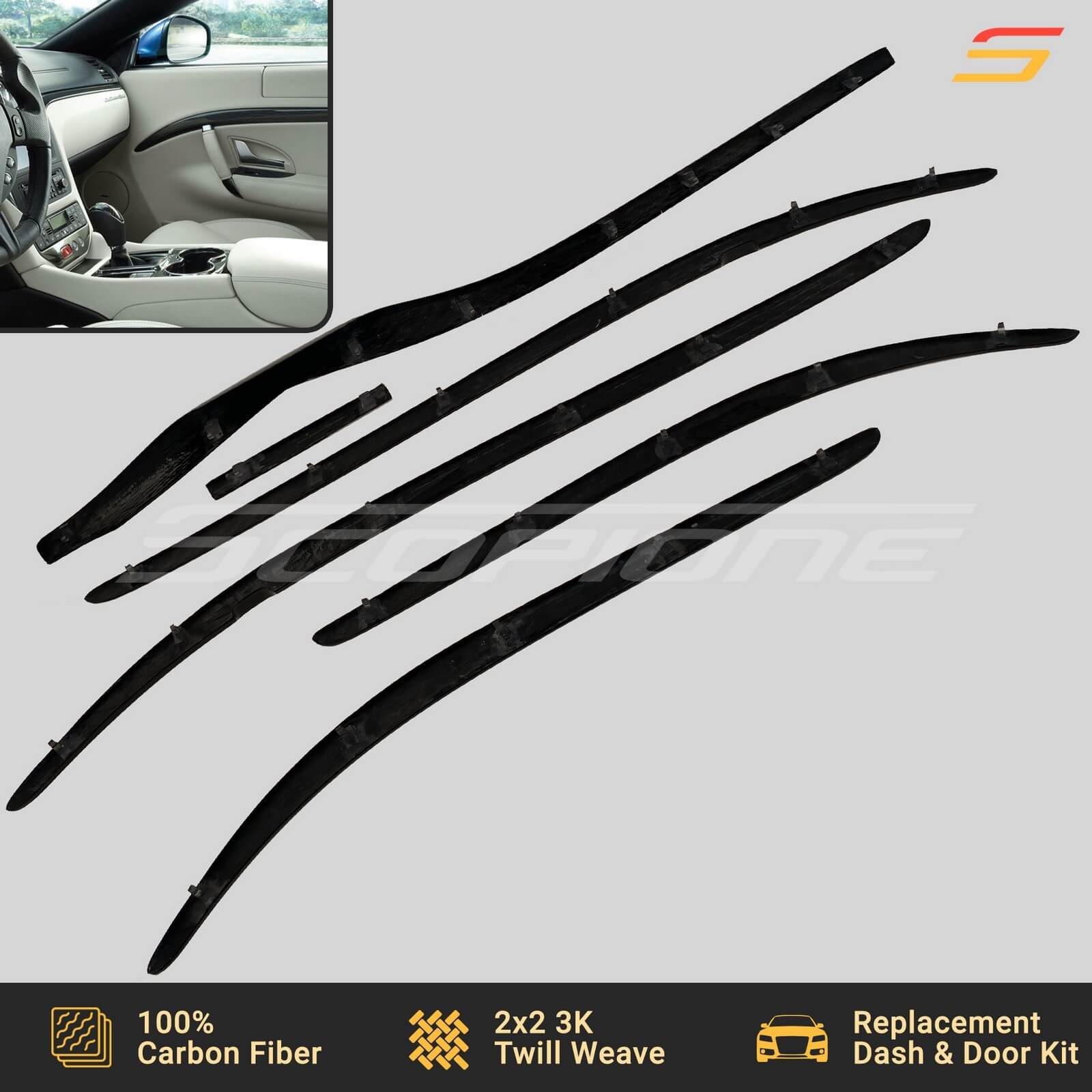 Scopione Carbon Fiber Dash Door Panel 6 Trim Kit for Maserati 08-19 GranTurismo