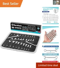 Compact 20-Piece Midget Wrench Set - Chrome Finish, Includes Metric & SAE Sizes