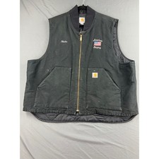 Carhartt V01 Duck Vest Mens 2XL Regular Black Quilt Lined Workwear Graphic Good