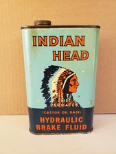 Vintage INDIAN HEAD -Chief Permatex- Hydraulic Brake Fluid 1 Qt. Can Brooklyn NY