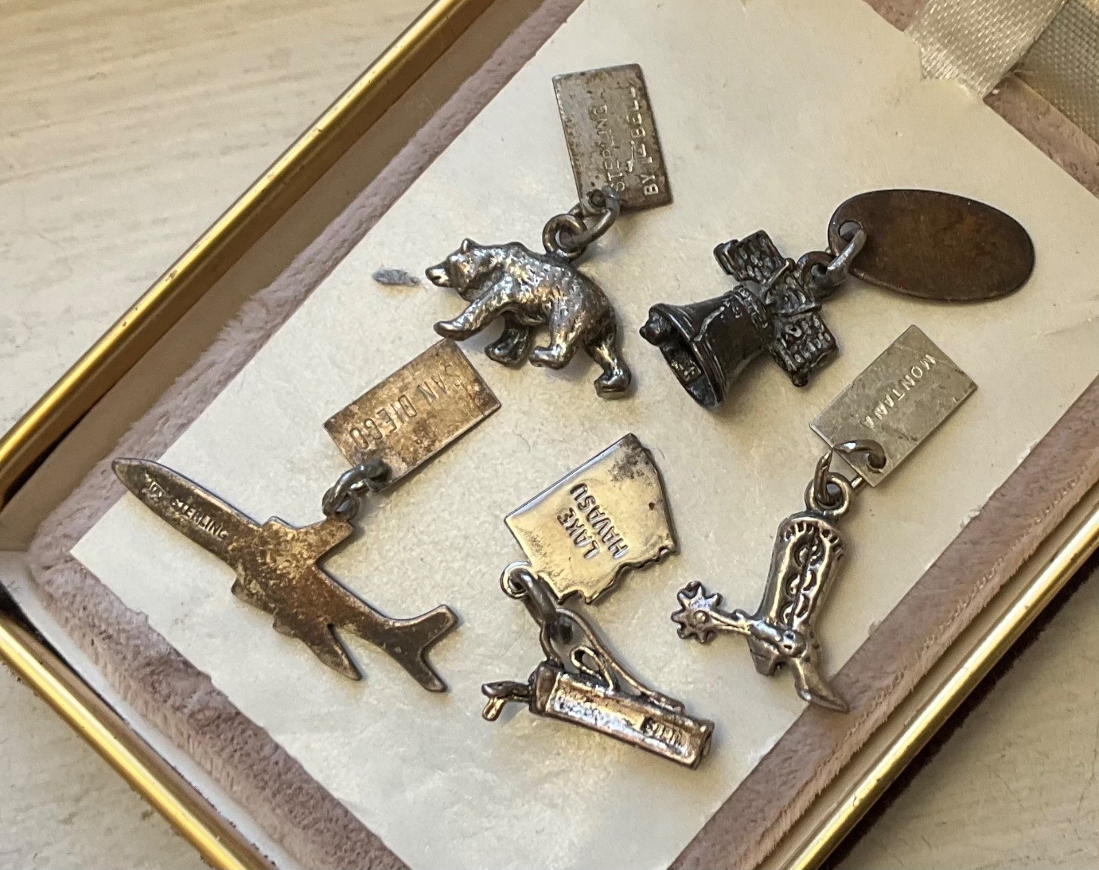 Vintage USA Made State BELL STERLING CHARMS Icons Lot Minis Travel