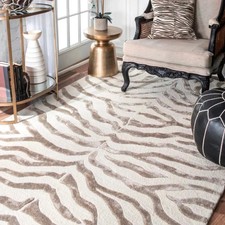 Hand Tufted Wool Area Rug Ivory/Off-White & Beige Leopard Luxe Animal Print 8x10