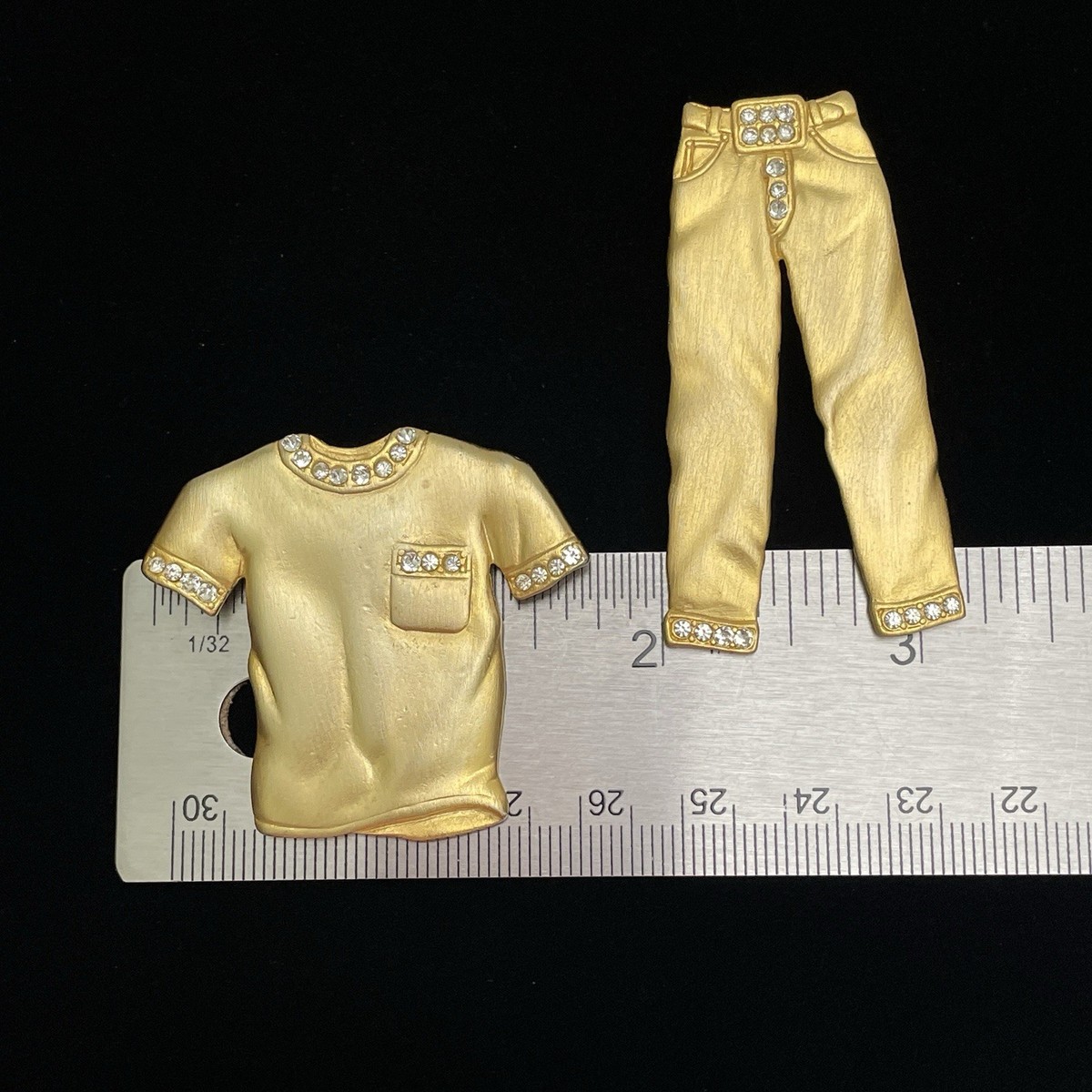 VTG 90s JJ Brooch Set Tee Shirt, Jeans Pants Matte Gold