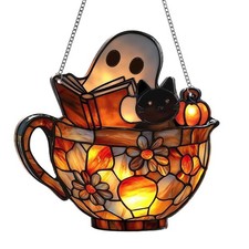 Book Lovers Gifts for Women, Ornament Faux Stained Glass Window Boo Cup 