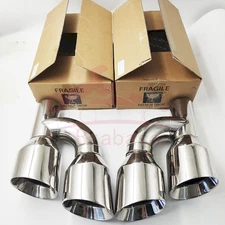 Pair Offset Quad 4" Out 2.5" In Dual Wall Exhaust Tips Stainless Steel Slant Cut