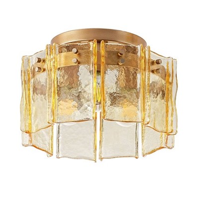 Modern 3-Light Amber Glass Flush Mount for Living & Dining Rooms Gold