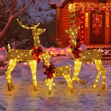 3-Piece Large Gold Reindeer Family Lighted Deer Set for Indoor Outdoor Yard Art