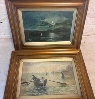 ENGLISCHE MEERESLANDSCHAFT ÖL AUF PAPPE GEMÄLDE. EIN PAAR. KÜNSTLER W. BAIRD 1885. ANGELN