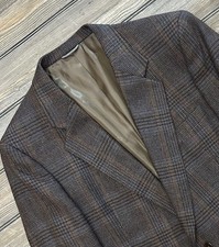 46R Vintage Christian Dior Monsieur Wool Tweed Jacket Blazer Brown Glen Check