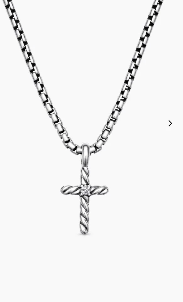 "Collar colgante David Yurman plata diamante cruz adolescente con bolsa 14"" moderno" Foto 2 de 4