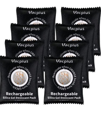 Vacplus 8 Pack 100g Reusable Desiccant Packs for Storage, Large Silica Gel...