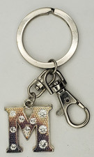 Letter M With Rhinestone Inlay Metal Bag Pendant Keychain Keyring w Claw