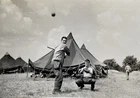 WW 2 Men Playing Baseball Chilbolton England 1944 Small Vintage Photo
