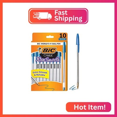 BIC Cristal Xtra Smooth Ballpoint Pen, Medium Point (1.0mm), Blue, 10-Count
