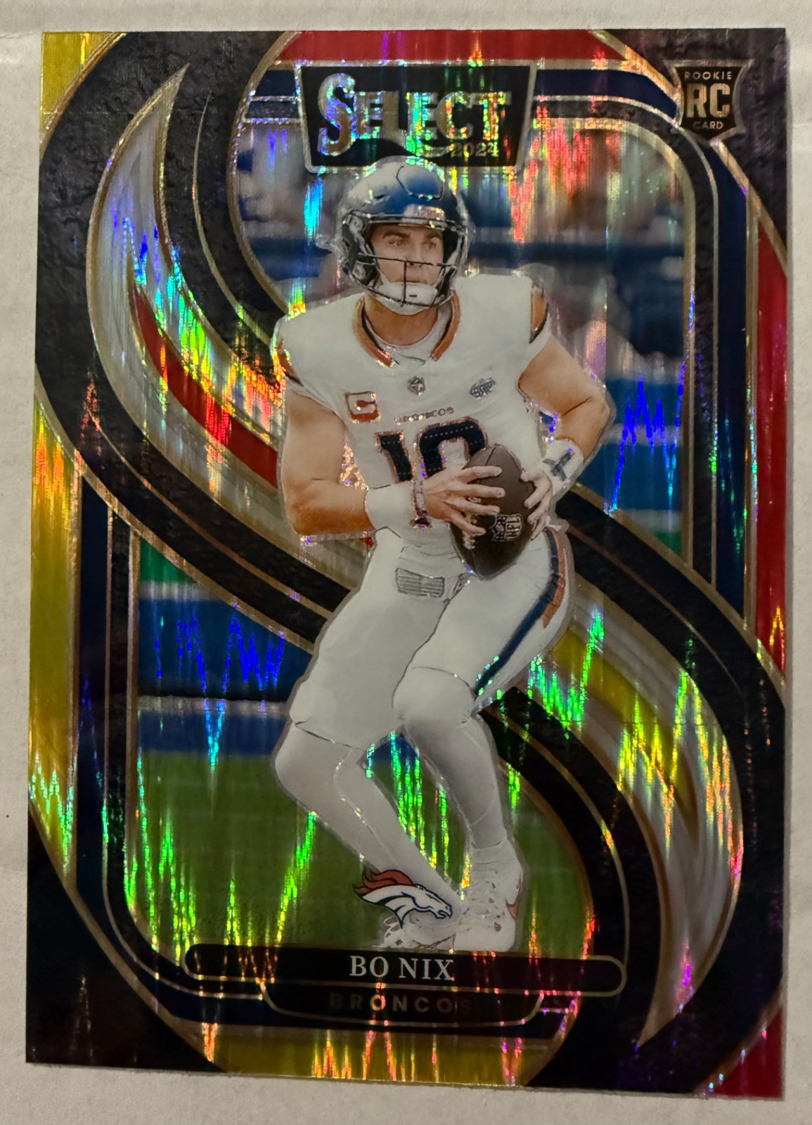 2024 Panini Select - Premier Level Bo Nix #117 Red & Yellow Shock Prizm (RC)