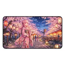 Sakura Garden Desk Mat  Pink Kimono Anime Girl Gaming Mousepad