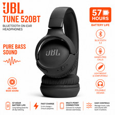 JBL Tune 520BT Bluetooth On-Ear Headphones Black 57Hr Battery