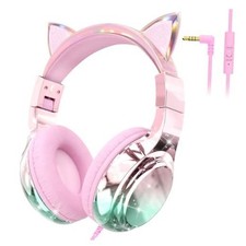 Cat Ear Kids Headphones with Cord, Wired Headset for Kids Girls Boys Cat Pink