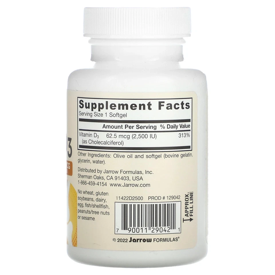 Vitamin D3, Ultra Strength, 62.5 mcg (2,500 IU), 100 Softgels - Image 2 of 2