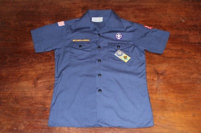 Boy Scouts of America BSA Youth Shirt Blue Large Sewn Patches Short Sleeve