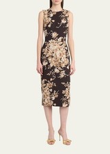 £1800 Dolce & Gabbana  Rose Cretonne Charmeuse Midi Dress -  44 IT / 12 UK