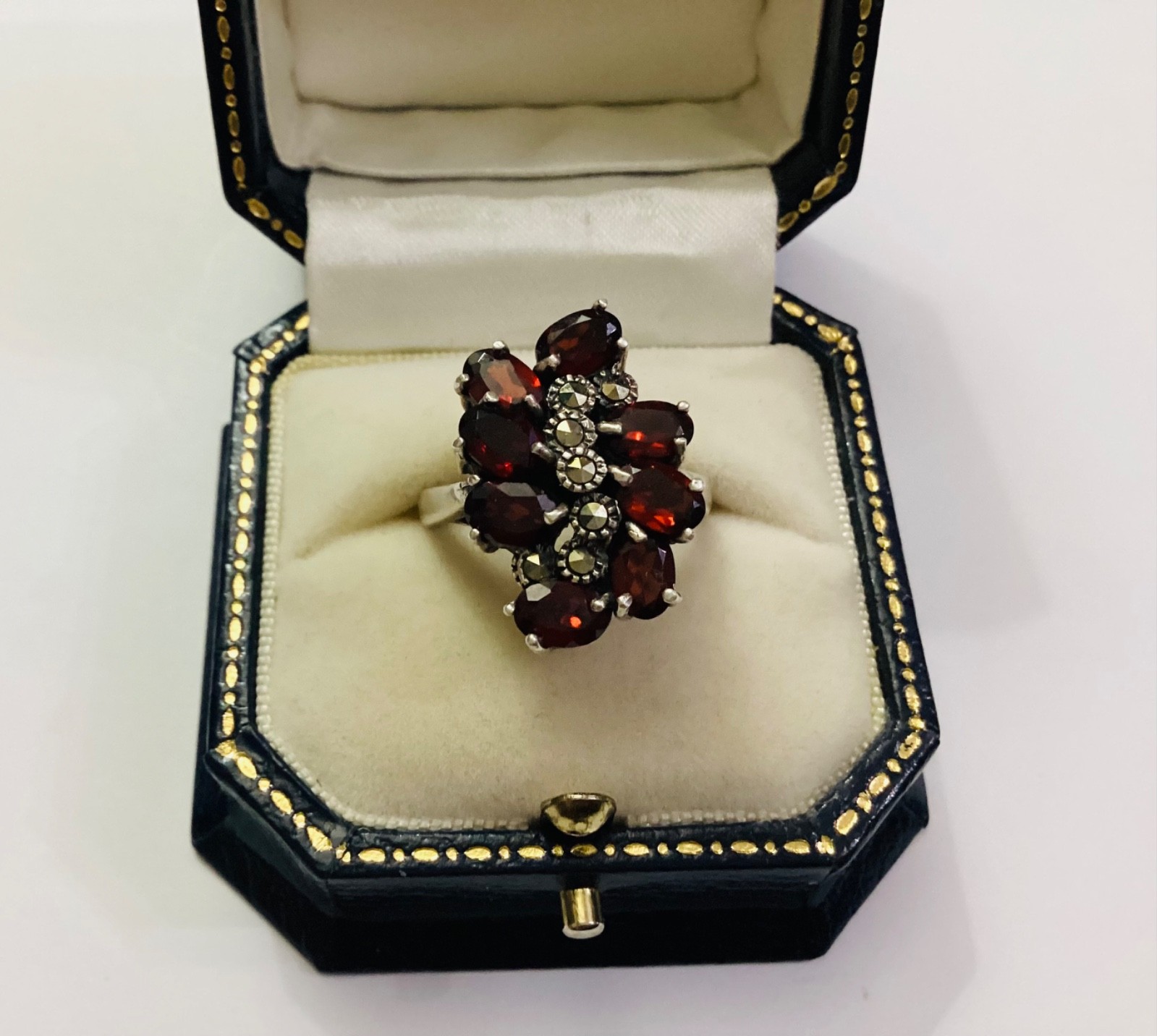 Garnet Solid Silver Marcasite Multi-stone Ring Mo… - image 4