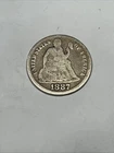 1887 P Seated Liberty Silver Dime- Philadelphia, About Good Details